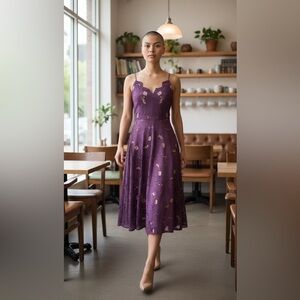 Moulinette Soeurs Anthropologie Purple Lace Fit & Flare Dress Size 4P